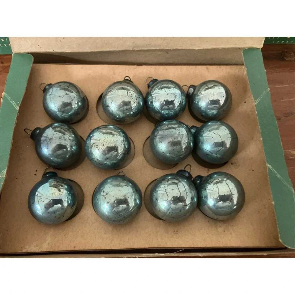 Set Lot 39 Vtg Shiny Brite Mini Mercury Glass Christmas Tree Ornaments Baubles